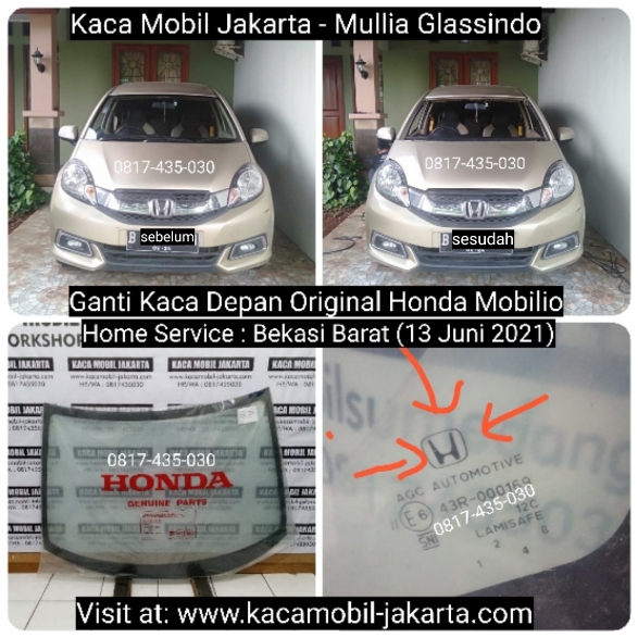 Pasang Kaca Depan Original Mobil Honda Mobilio Brio di Bekasi Jakarta Depok Bogor Tangerang
